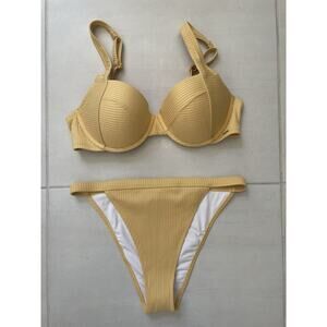 Victoria's Secret Swim Bikini Swimsuit Ribbed Yellow Swimwear ML